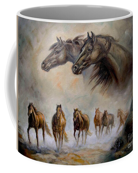 Horse Portrait With Running Horses Coffee Mug featuring the painting Equestrian horse painting Distand Thunder by Regina Femrite