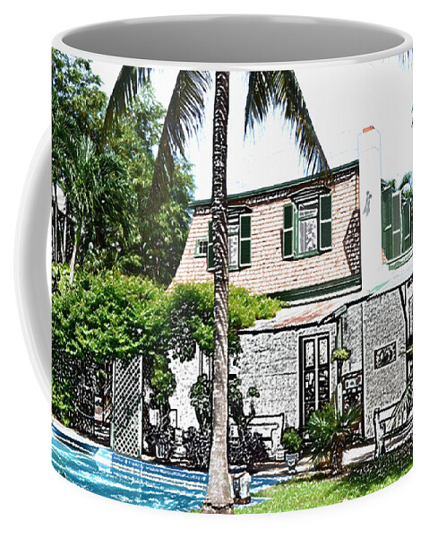 Hemingway House Coffee Mug featuring the digital art Ernest Hemingway House Writing Studio Key West Florida Colored Pencil Digital Art by Shawn O'Brien