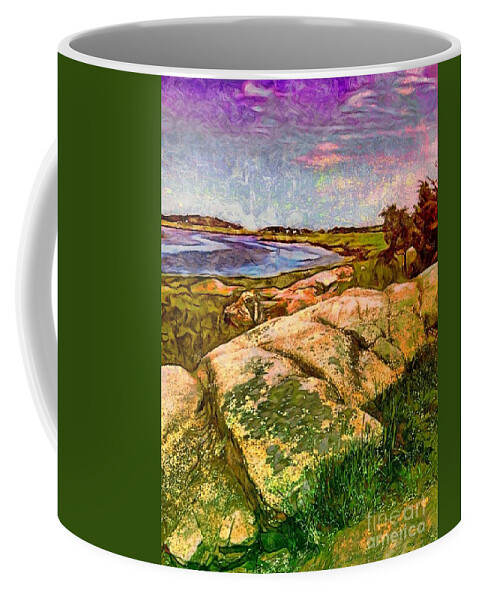 Sharkcrossing Coffee Mug featuring the painting V Estuary on Cape Ann - Vertical by Lyn Voytershark