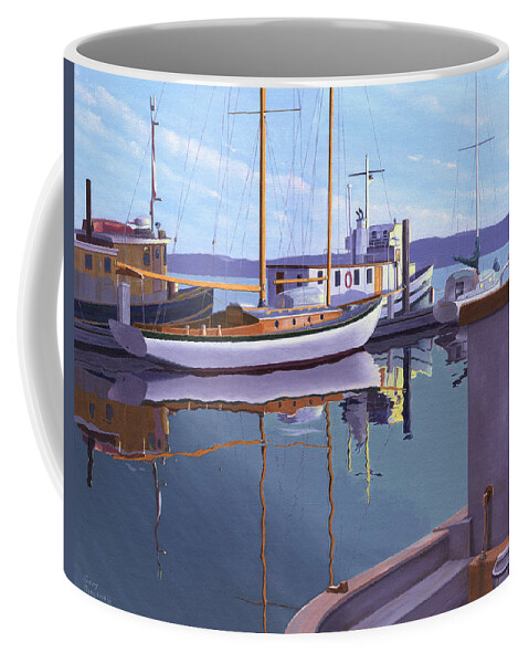 Schooner Coffee Mug featuring the painting Evening on Malaspina Strait by Gary Giacomelli