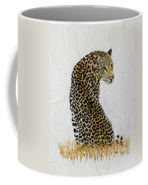 Leopard Coffee Mug featuring the painting Ever Watchful by Stephanie Grant