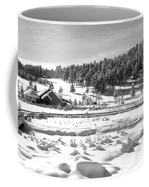 Evergreen Lake Coffee Mug featuring the photograph Evergreen Lake House in Winter by Ron White