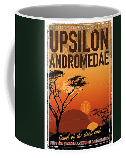 Space Coffee Mug featuring the digital art Exoplanet 06 Travel Poster Upsilon Andromedae 4 by Chungkong Art