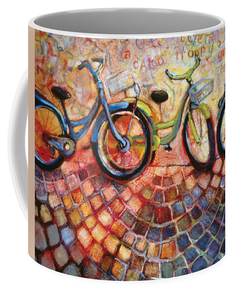 Bikes Coffee Mug featuring the painting Fa Caldo Troppo Guidare by Jen Norton