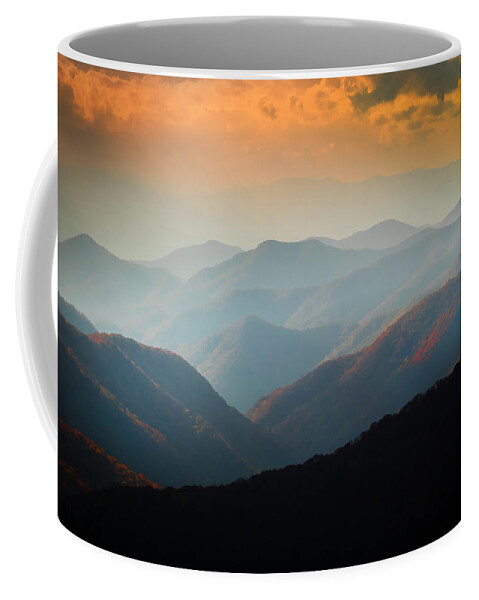 Ridgelines Coffee Mug featuring the photograph Fall Foliage Ridgelines Great Smoky Mountains Painted by Rich Franco
