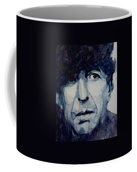 Leonard Cohen Coffee Mug featuring the painting Famous Blue raincoat by Paul Lovering