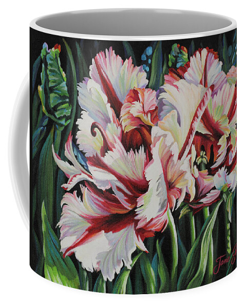 Flower Coffee Mug featuring the painting Fancy Parrot Tulips by Jane Girardot