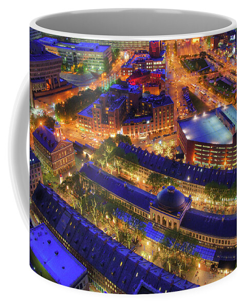 Quincy Market Coffee Mug featuring the photograph Faneuil Hall and Quincy Market Aerial by Joann Vitali