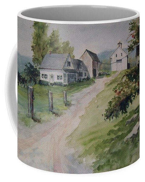 New England Coffee Mug featuring the painting Farm on Orchard Hill by Joy Nichols