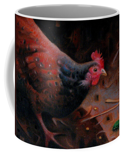 Chickens Coffee Mug featuring the painting Faster than a Chicken on a June Bug by T S Carson
