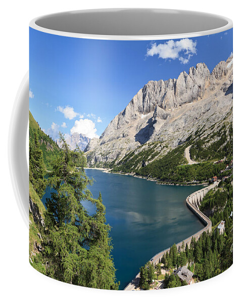 Alpine Coffee Mug featuring the photograph Fedaia pass with lake by Antonio Scarpi