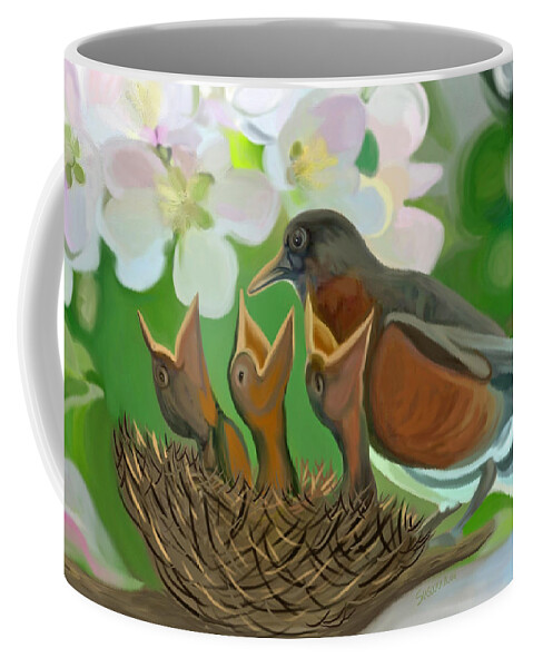 Birds Coffee Mug featuring the painting Feed Me Momma by Susanna Katherine