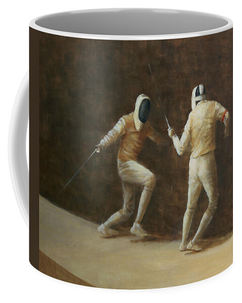 Fencers Coffee Mug featuring the painting Fencing by Lincoln Seligman
