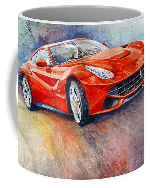 Watercolor Coffee Mug featuring the painting 2014 Ferrari F12 Berlinetta by Yuriy Shevchuk