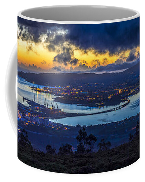 Estuary Coffee Mug featuring the photograph Ferrol Estuary Panoramic View from Mount Marraxon Galicia Spain by Pablo Avanzini