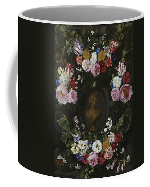 Van Thielen Coffee Mug featuring the painting Festoen Van Bloemen On Een Buste Van Flora by Jan Phillips Van Thielen