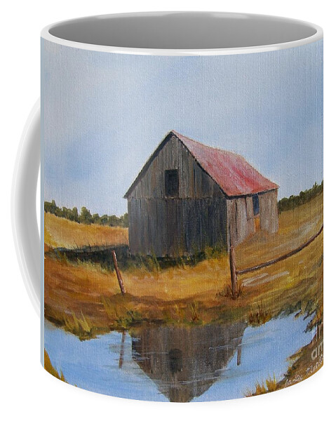 Barn Coffee Mug featuring the painting Fields Of Gold by Jackie Mueller-Jones