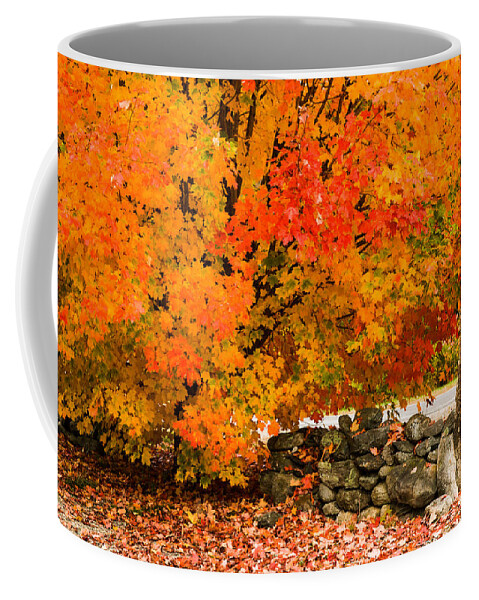 Autumn Foliage New England Coffee Mug featuring the photograph Fiery rock wall by Jeff Folger