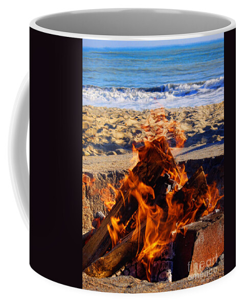 Fire At The Beach Coffee Mug featuring the photograph Fire at the Beach by Mariola Bitner