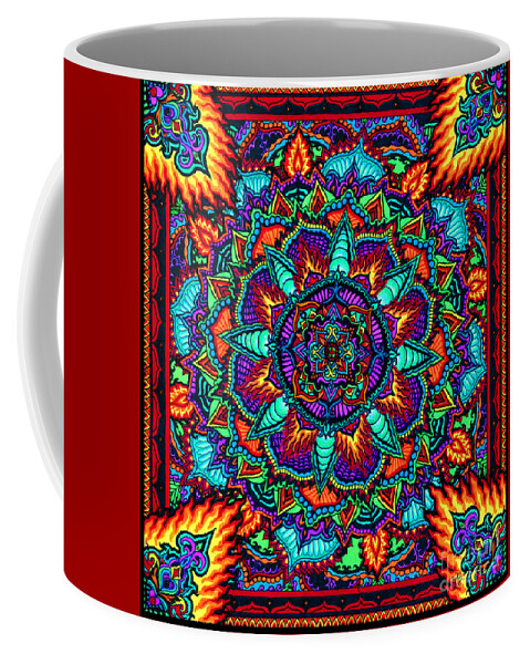 Mandala Coffee Mug featuring the drawing Fire Flower by Baruska A Michalcikova