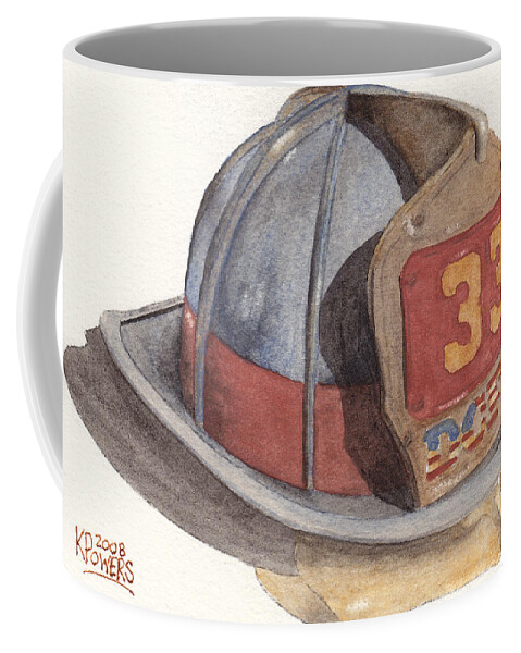 Fire Coffee Mug featuring the painting Firefighter Helmet With Melted Visor by Ken Powers