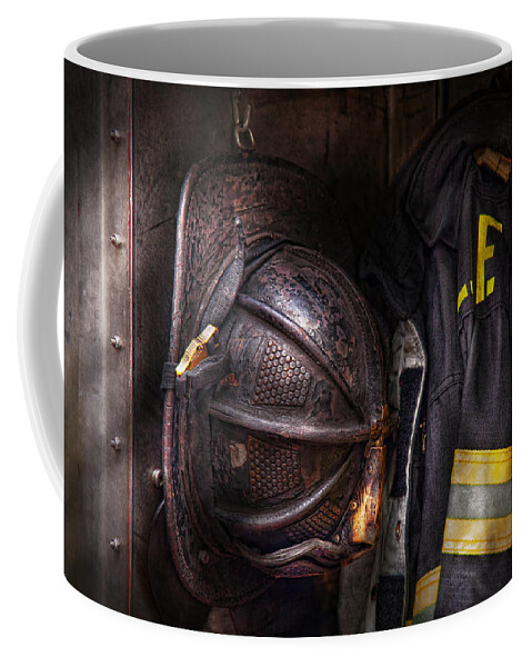 Fireman Coffee Mug featuring the photograph Fireman - Worn and used by Mike Savad