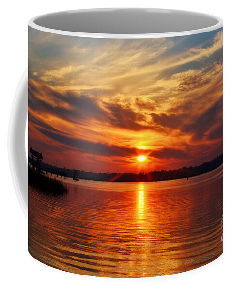 Sunset Coffee Mug featuring the photograph Firey Sunset by Kathy Baccari