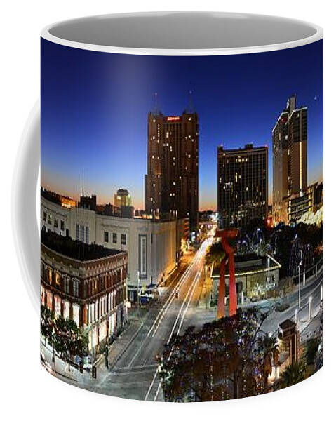San Coffee Mug featuring the photograph First Light on San Antonio Skyline - Texas by Silvio Ligutti