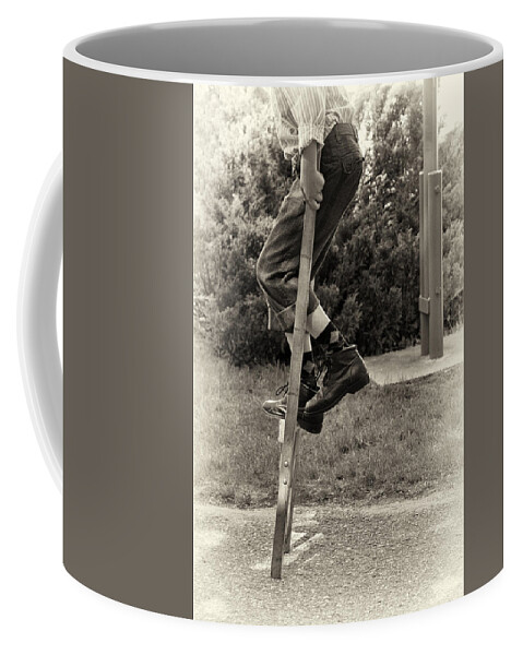 Portraits Coffee Mug featuring the photograph First Time on Stilts at White Pine Village in Ludington Michigan by Mary Lee Dereske