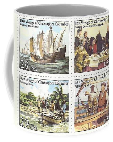 Stamp Coffee Mug featuring the photograph First Voyage of Christopher Columbus Commemorative Stamp Block by Charles Robinson
