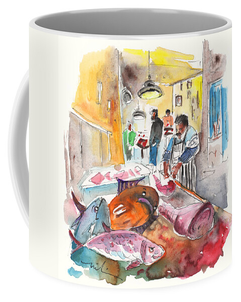 Travel Coffee Mug featuring the painting Fish Shop in Siracusa by Miki De Goodaboom