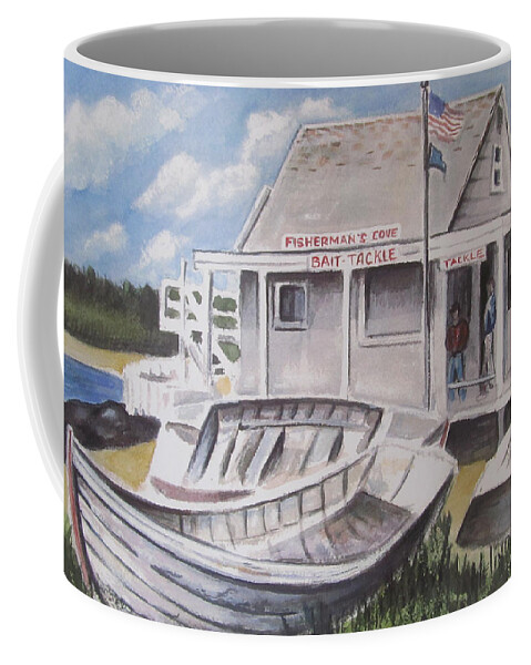 Fishermans Cove Coffee Mug featuring the painting Fishermans Cove by Melinda Saminski
