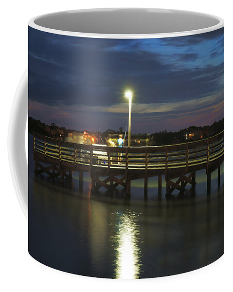 Fishing Pier Coffee Mug featuring the photograph Fishing at Soundside Park in Surf City by Mike McGlothlen