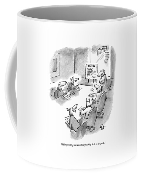 Five Dogs Sit Around An Office Meeting Table Coffee Mug