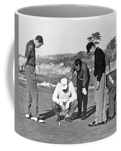 1952 Coffee Mug featuring the photograph Five Golfers Looking At A Ball by Underwood Archives