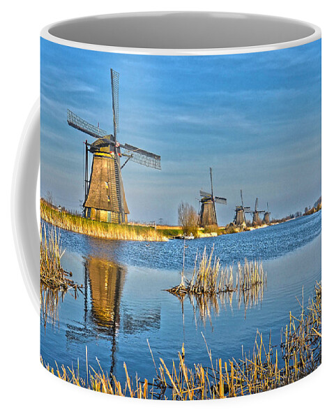 Windmill Coffee Mug featuring the photograph Five Windmills At Kinderdijk by Frans Blok