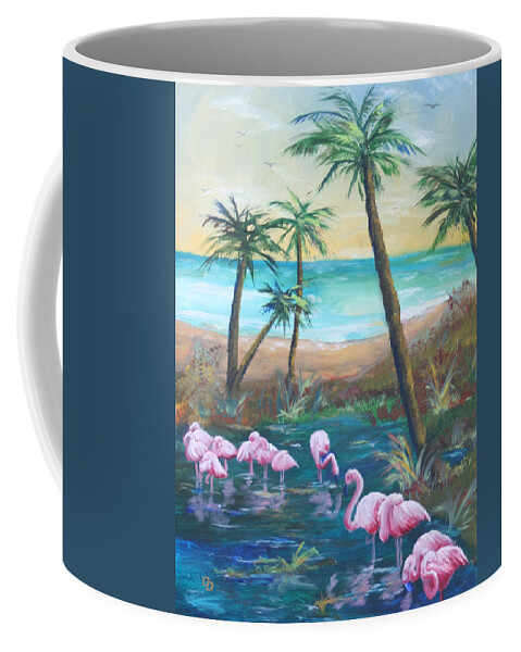 Gail Daley Coffee Mug featuring the painting Flamingo Beach by Gail Daley