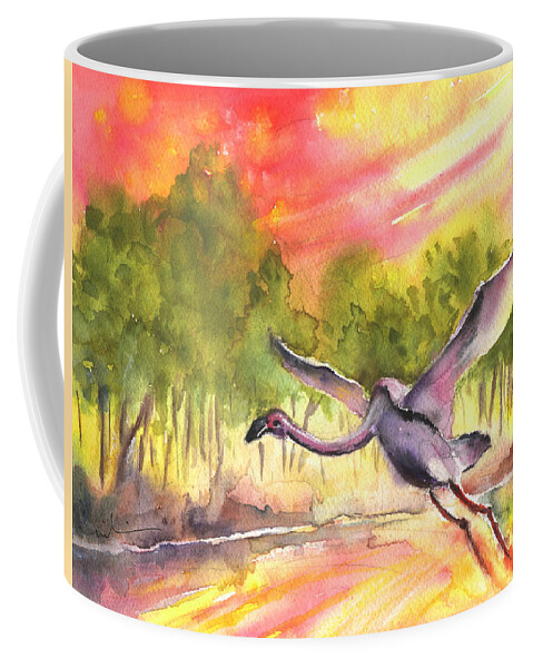 Travel Coffee Mug featuring the painting Flamingo in Alcazar de San Juan by Miki De Goodaboom