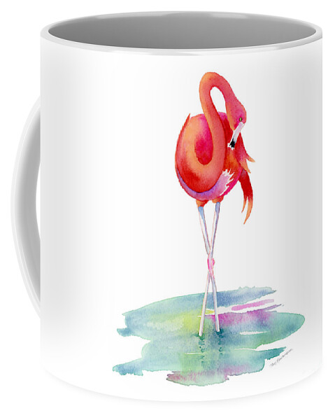 Flamingo Coffee Mug featuring the painting Flamingo Primp by Amy Kirkpatrick