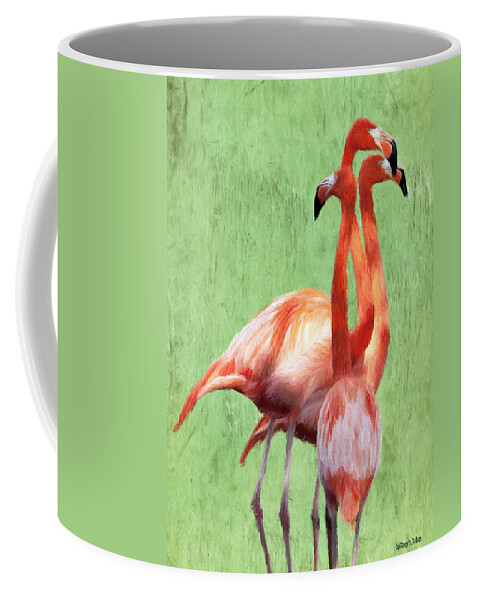 Tall Coffee Mug featuring the painting Flamingo Twist by Jeffrey Kolker