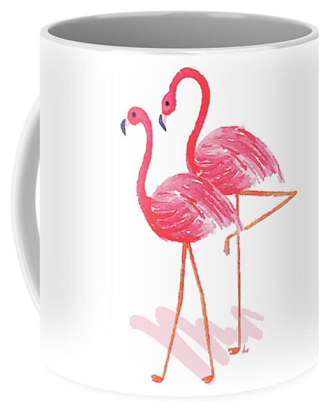 Flamingo Coffee Mug featuring the painting Flamingo Walk Watercolor II by Andi Metz