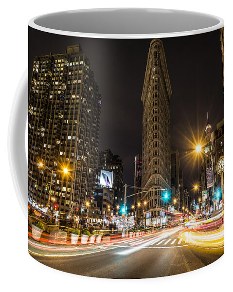 Usa Coffee Mug featuring the photograph Flatiron Building at Night by David Morefield