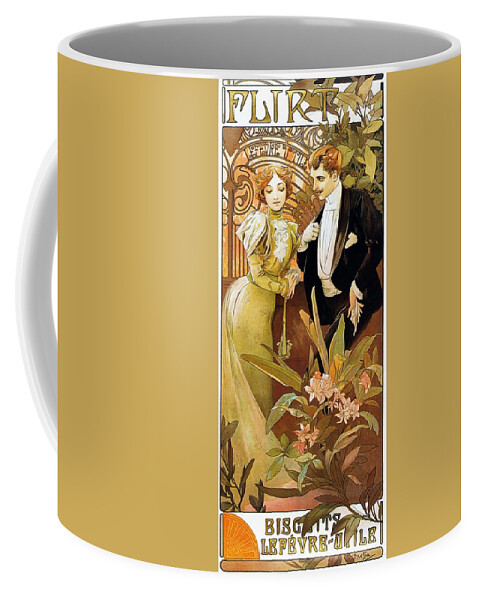 Alphonse Mucha Coffee Mug featuring the painting Flirt by Alphonse Mucha