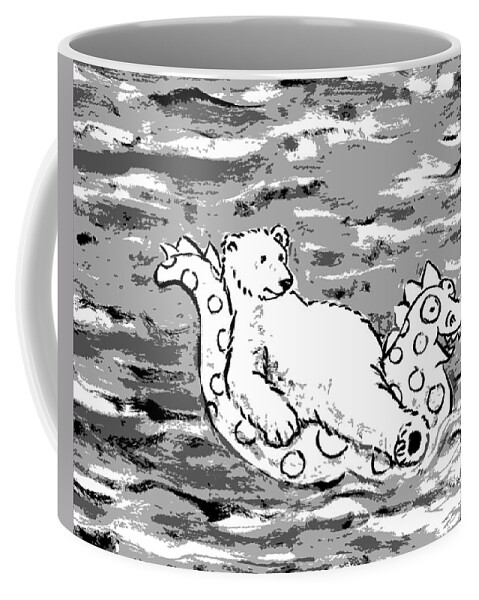 Polar Coffee Mug featuring the drawing Floating Bear Grisaille by Holly Wood