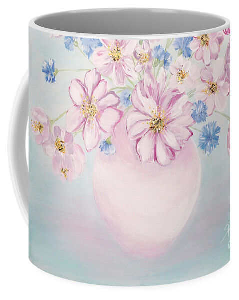 Flowers In A Vase Coffee Mug featuring the painting Flowers in a vase. Delicate blue by Oksana Semenchenko