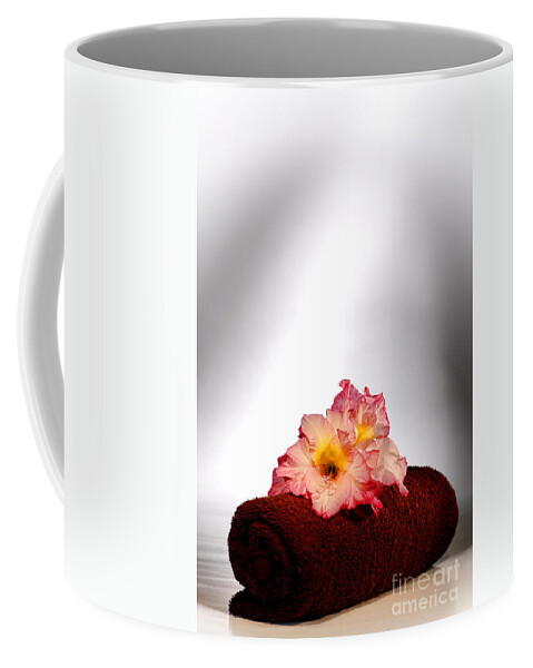 Gladiolus Coffee Mug featuring the photograph Flowers on Towel by Olivier Le Queinec