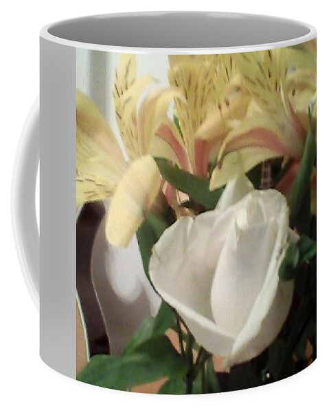 White Rose Coffee Mug featuring the photograph Flowery Notes by Suzanne Berthier