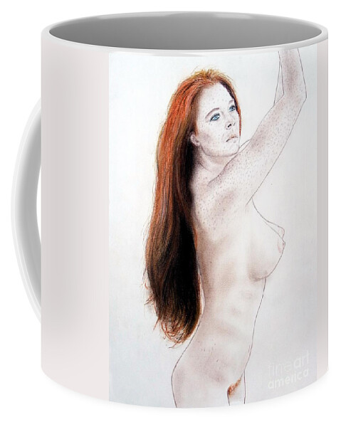 Flowing Long Hair Coffee Mug featuring the drawing Flowing Long Red Hair and Freckles by Jim Fitzpatrick