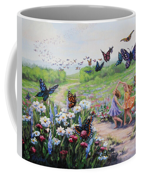 Girls Coffee Mug featuring the painting Flutterby Dreams by Karen Ilari