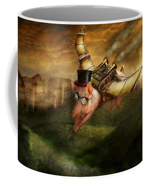 Pig Coffee Mug featuring the photograph Flying Pig - Steampunk - The flying swine by Mike Savad
